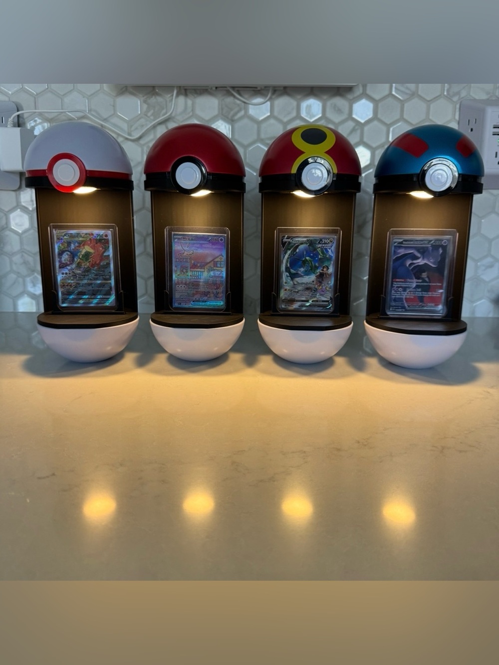 Pokemon Poké Ball Card Display lights with remote Set of 3.